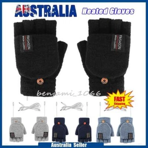 USB Electric Plug-In Mitten Heated Gloves Full&Half Finger Warmer Winter - Picture 1 of 18