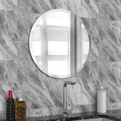 40cm Round Beveled Edge Wall Mirror Frameless For Bathroom Bedroom Cloakroom Gym - Image 1 of 4