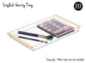 Bandeja de tocador de oro transparente de 12"" elegante bandeja de maquillaje accesorios almacenamiento de cosméticos nueva - Imagen 1 de 8