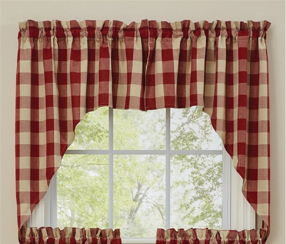 NUEVO Granja TOSTADO GRANATE CUADROS BÚFALO PAR SWAG VENTANA SIN FORRO 72"x36" Wicklow Foto 1 de 1