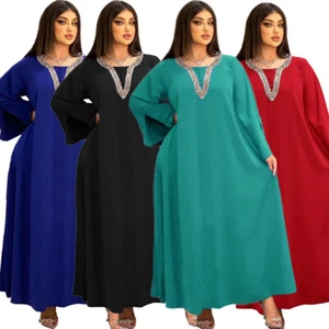 Maxi Vestido Kaftan Mujeres Musulmán Estrás Abaya Dubai Vestido de Fiesta Bata Islámica - Imagen 1 de 59