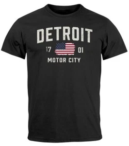 Herren T-Shirt Detroit USA Print Aufdruck Amerika Stars and Stripes Vintage - Bild 1 von 4