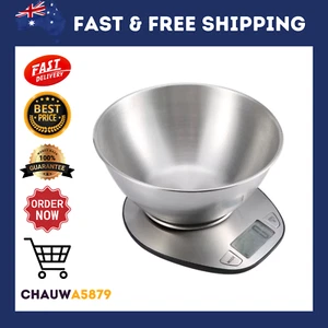 Digital Kitchen Scale Food Weight Weighing 5kg Stainless Steel With Bowl Cooking - Picture 1 of 5