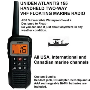 UNIDEN ATLANTIS 155 HANDHELD TWO-WAY VHF FLOATING MARINE RADIO JIS8 Submersible - Picture 1 of 10