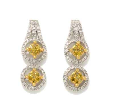 Pendientes colgantes de diamantes de plata de ley con diamantes amarillos y blancos reales Foto 1 de 2