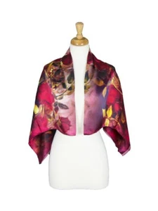 Rote Rosen Maulbeere Satin Seide Stola Damen Quadrat Schal - Bild 1 von 5