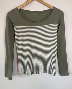 Next Striped Long Sleeve T-Shirt Scoop Neck Cotton Sage UK 6 - Picture 1 of 10