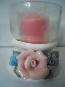 VOTIVKERZENHALTER Keramik weiß rosa Rose Blume 3"  - Bild 1 von 4
