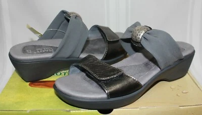 Sandálias Naot Pinotage metal couro cinza slides elásticos 36 novas com caixa! - Imagem 1 de 4