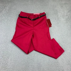 212 Collection Pants Womens 4 Red Classic Fit Capri Mid-Rise Belted Stretch New - Picture 1 of 15