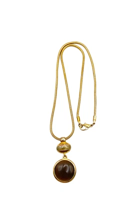 Collar Colgante Kenneth Cole Marrón Ojo de Tigre Vidrio Redondo Tono Dorado 16" Esmalte Foto 1 de 4