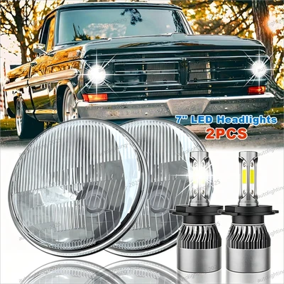 Faros LED redondos de 7 pulgadas de haz alto bajo con DRL para Ford F-100 F100 1969-1979 2 piezas Foto 1 de 4