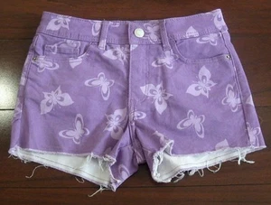 H&M Purple Butterfly Denim Cut-Off SHORTS Girls Size 12 EX - Picture 1 of 3