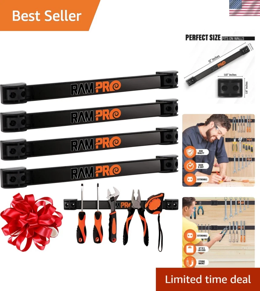 Rampro 4 Heavy-duty 12in Magnetic Tool Holder Racks Super Strong Metal Magnet