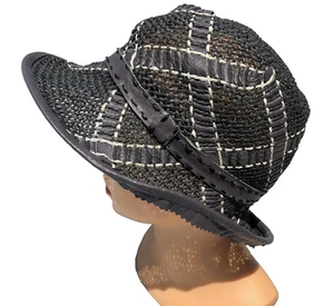 NWT Jessica Simpson Dark Gray Paper Straw & Leather Bucket Hat - Picture 1 of 5