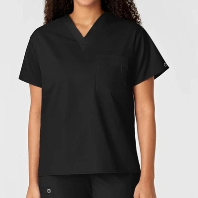 NWT WonderWink - WonderWORK UNISEX V-NECK SCRUB TOP SHORT SLEEVE BLACK XL - Image 1 of 4