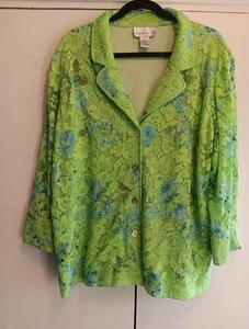 Susan Graver Light Green Button Up Shacket Embossed Floral Lightweight Mesh Xl - Picture 1 of 16