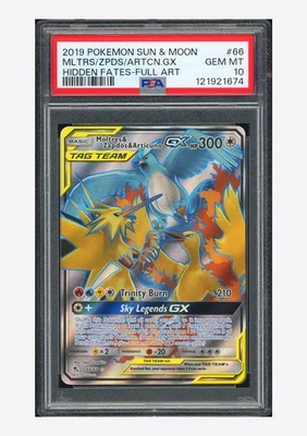 Pokemon PSA 10 Moltres&Zapdos&Articuno GX Full Art 2019 66/68 Hidden Fates ENG - Image 1 of 2