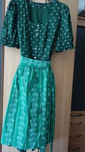 Trachtenkleid Dirndl Berwin & Wollff 46 midi, grün, floral, mit Gürtel/Schürze - Bild 1 von 3