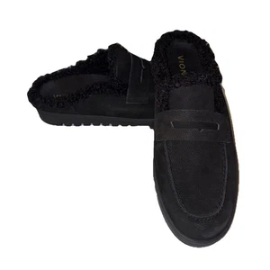 Vionic Shoes Womens 8 Suede Mules Black Closed Toe Casual Comfort Low Top Flats - Picture 1 of 8