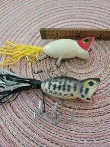 2 Vintage Arbogast Hula Poppers 5/8 Oz. Redhead And Coachdog - Picture 1 of 12