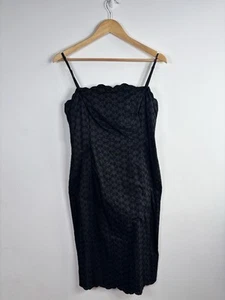 Next Size 14 Vintage Dress Black Broderie Anglaise Spaghetti Straps Pencil - Picture 1 of 9