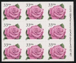 US - 1998 Coral Pink Rose 33c - SC#3052 9-Singles from Booklet Pane of 20 MNH SA - Picture 1 of 2
