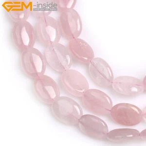 Natural Pink Rose Quartz Gemstone Beads For Jewelry Making Strand 15" Oval - Picture 1 of 8