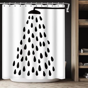 Tenda doccia in bianco e nero tenda doccia a goccia d'acqua tenda per acqua bagno... - Foto 1 di 8