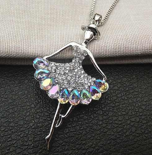 VETEMENTS Collana lunga AB cristallo trasparente strass balletto ragazza ballerina ciondolo