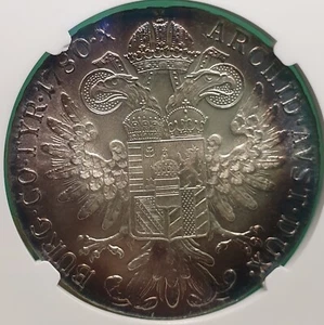 1780- DATED AUSTRIA TALER SILVER MODERN RESTRIKE FANTASTIC TONED NGC MS 65 - Picture 1 of 5