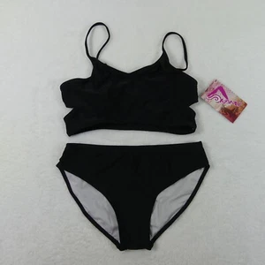 Kanu Surf Swimsuit Girls 16 Black Solid 2 Piece Wrap Around Bikini Swimwear 8588 - Picture 1 of 21