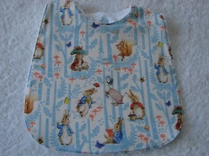 Peter Rabbit Blue & White Baby Bib Cotton Front Towelling Back Handmade - Picture 1 of 2