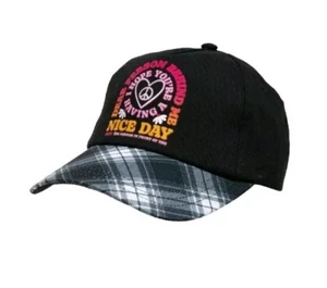 Justice Dear Person Behind Me Black Adjustable Baseball Cap - Plaid Brim - Picture 1 of 4