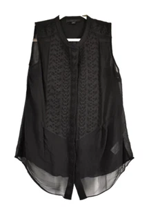 ARYNK Damen Seide Bluse Top bestickt schwarz ärmellos XSMALL UNIKAT - Bild 1 von 2