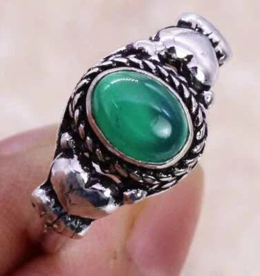 Anillo hecho a mano enchapado en plata 925 de ónix verde de EE. UU. talla 7,5 étnico Foto 1 de 3