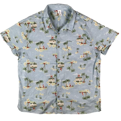Camisa Bigw Azul Navidad Temática Hawaiana Mezcla de Lino Talla Para Hombre 3XL Foto 1 de 4