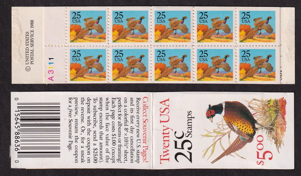 1988 booklet BK159 Pheasant 25¢ (2 Sc 2283c panes) MNH A3111 CV $80 - Image 1 of 1