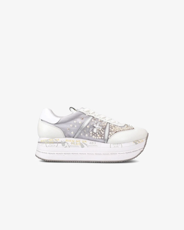 sneakers Premiata  donna Beth 6751 strass perle microrete argento N° 36 38 - Immagine 1 di 3