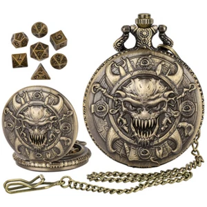 Pendant Warlock Pocket Watch Case 7pcs Dungeons RPG Dices Gaming Polyhedral Dice - Picture 1 of 14