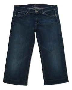 7 For All Mankind Size 30 Dojo Crop Jeans Dakota Dark Blue Wash Stretch Wide Leg - Foto 1 di 4