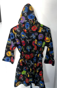 Kids Soft Cozy Fleece football theme bath robe w/belt hood unisex boys sz 7-8 - Picture 1 of 6