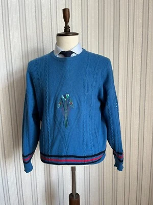 VINTAGE PRINGLE of Scotland Blue Nick Faldo Collection Jumper 90s Retro GOLF L - Image 1 of 4
