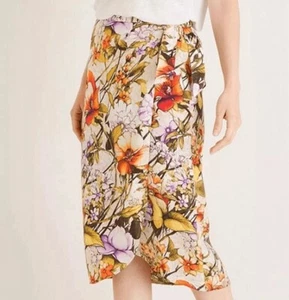 Gonna floreale sarong in lino Chico's nuova con etichette finta avvolgente donna Chicos Ss 2 (grande) - Foto 1 di 8