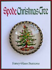 SPODE CHRISTMAS TREE Glass Dome 1 1/4"  BUTTON Jewelry China Gift 