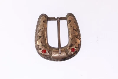 Vintage Mexico Sterling Red Rhinestone Accented Belt Buckle 1 11/16" X 1 5/8" - Image 1 of 4