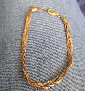 Bracelet 7" Gold, Rose Gold and Silver 14K GP Braided Chain Spring Clasp 0553 P - Picture 1 of 6