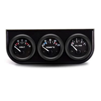 2" 52mm Triple Gauge Set Volt Water Meter Temp Oil Pressure 3in1 Kit Black Face - Image 1 of 4