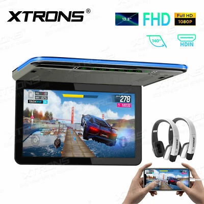 13.3'' HD Car Roof Monitor Overhead Screen 1080P Player HDMI/USB/SD + Headsets - Image 1 of 4