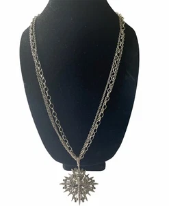 ART Vintage Silvertone Necklace Heraldic Eagle & Crown Pendant 3 Strand Chain - Picture 1 of 6